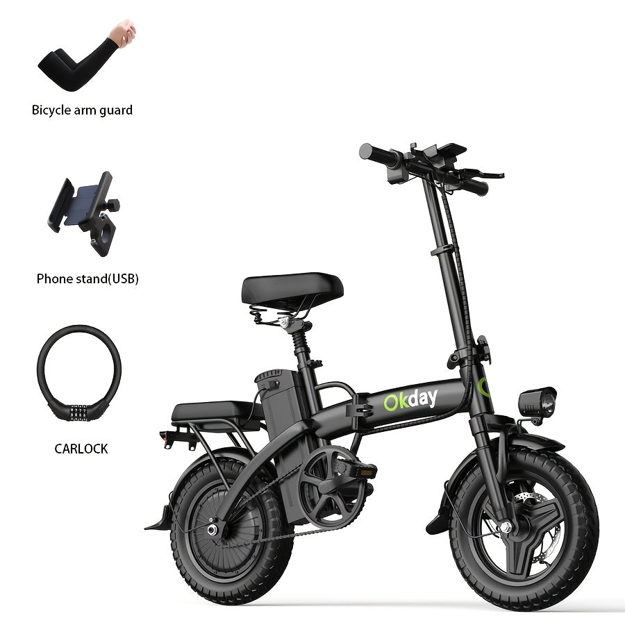 400W High-power Electric Bicycle - Long Range & 19 MPH, Foldable Portable Electric Scooter, Equipped With Dual Brakes, 14-inch All-terrain Tire Wheels, Dual Power Batteries\u002Felectric Mode, Multi-functional Bicycle, Iron-carbon Alloy Frame