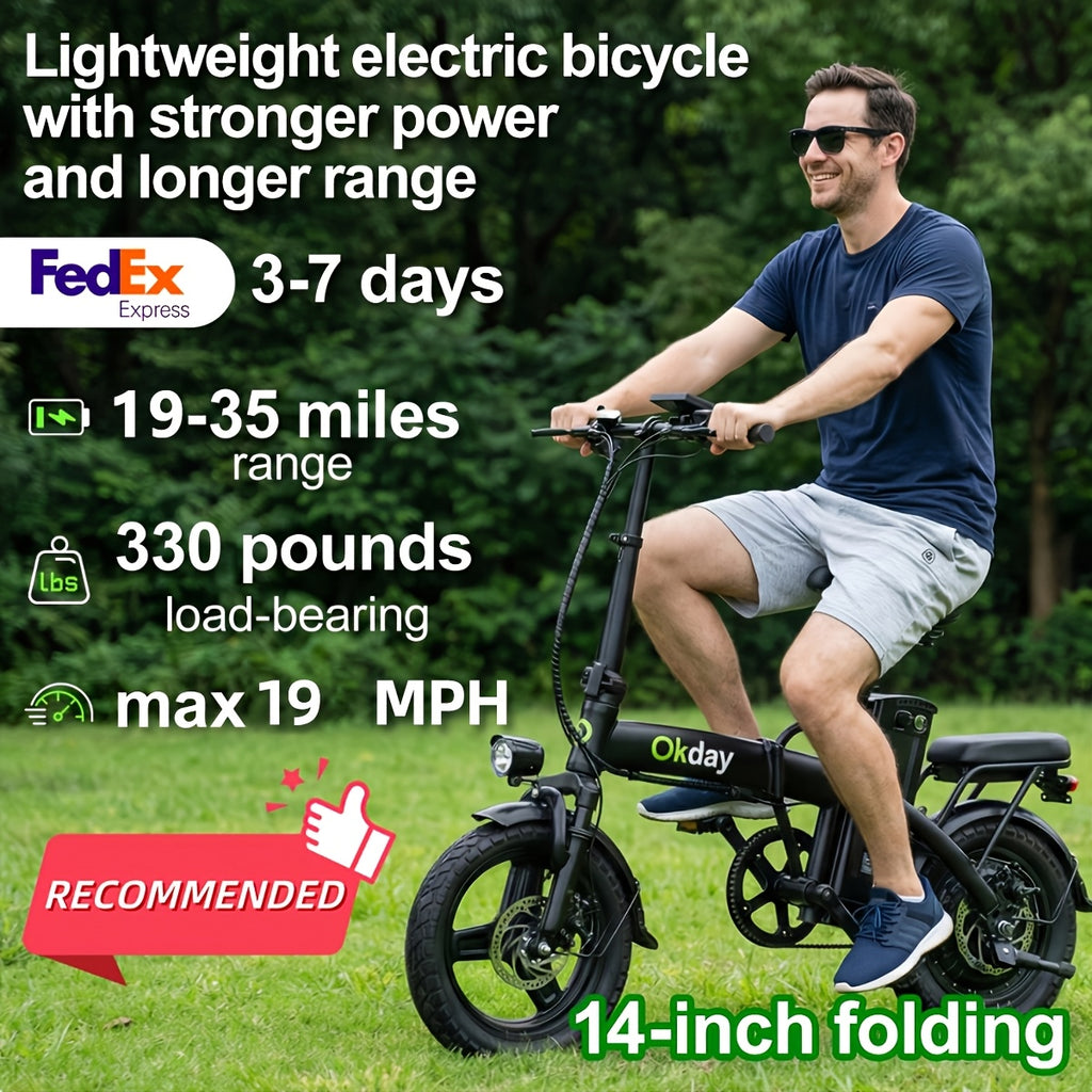 400W High-power Electric Bicycle - Long Range & 19 MPH, Foldable Portable Electric Scooter, Equipped With Dual Brakes, 14-inch All-terrain Tire Wheels, Dual Power Batteries\u002Felectric Mode, Multi-functional Bicycle, Iron-carbon Alloy Frame
