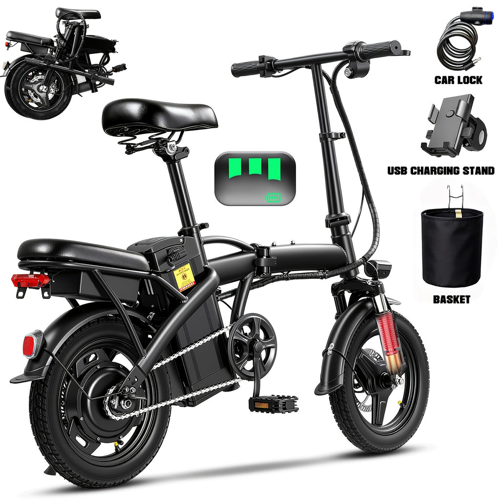 High Performance Adult Electric Bicycle, Portable Design Foldable Electric Bicycle, 500W Motor And 48V 10Ah Battery, 16-24 Mph Speed, Dual Disc Brakes, 14 Inch Electric Bicycle With Pedals, Suitable Gift For Teenagers