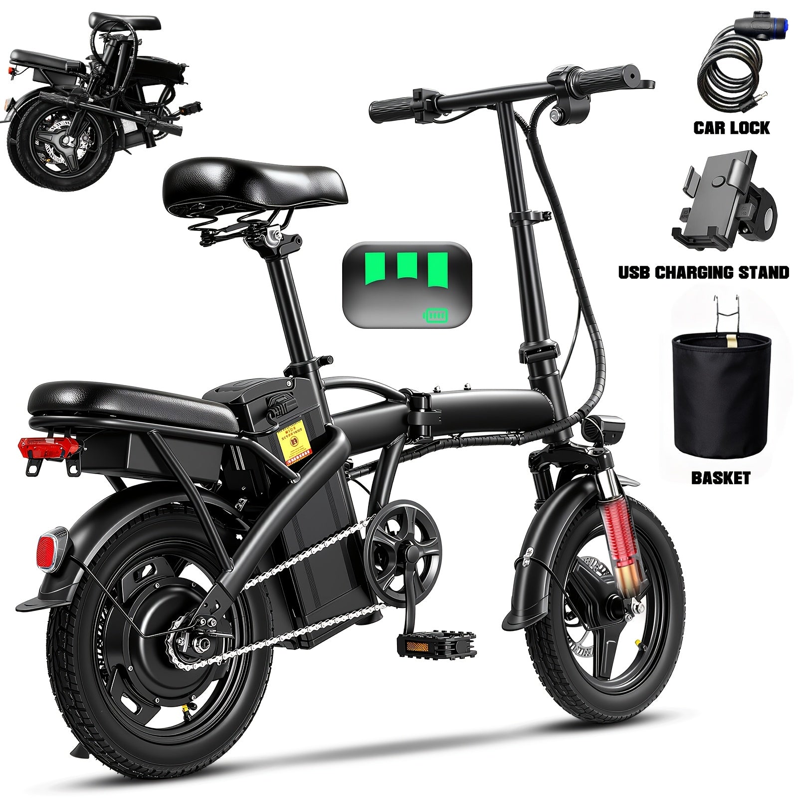 High Performance Adult Electric Bicycle, Portable Design Foldable Electric Bicycle, 500W Motor And 48V 10Ah Battery, 16-24 Mph Speed, Dual Disc Brakes, 14 Inch Electric Bicycle With Pedals, Suitable Gift For Teenagers