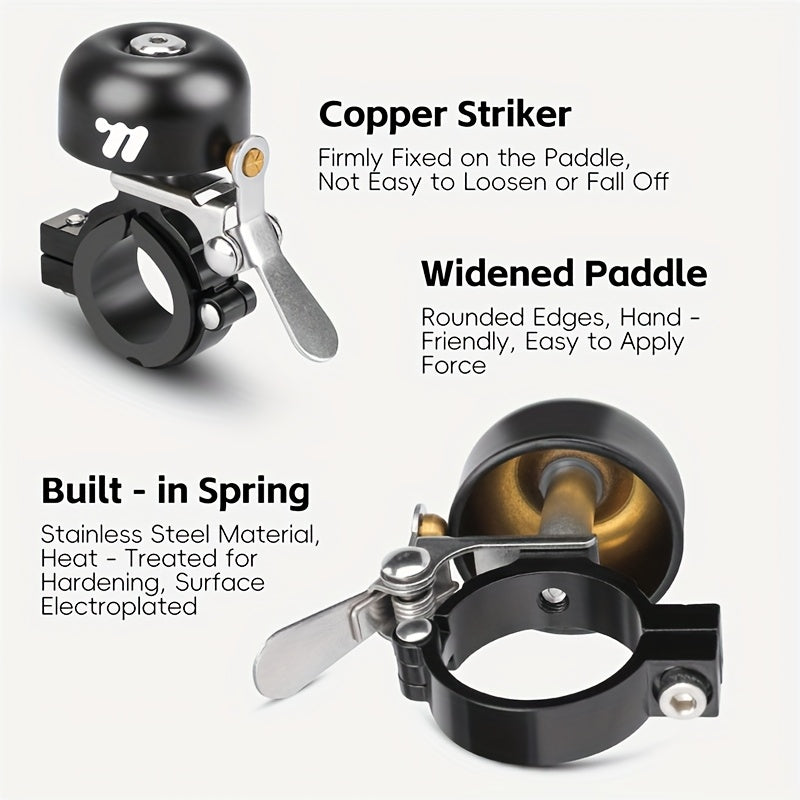 WEST BIKING Bicycle Bell - Heavy-Duty Copper Construction, Press-To-Rebound Crisp Ringtone, Long Trailing Sound, Lightweight Bike Handlebar Bell With, Fits 0. 87In\u002F2. 22Cm Handlebars, for Road, Mountain, Commuter Bicycles - Cycling Safety Alert