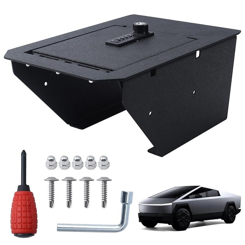 Cybertruck Center Console Safe Box - Organizer Safe Anti-Theft Box Compatible With 2024 Cybertruck Center Console Armrest Lock W\u002F4 Digit Combo Password Lock and Keylock