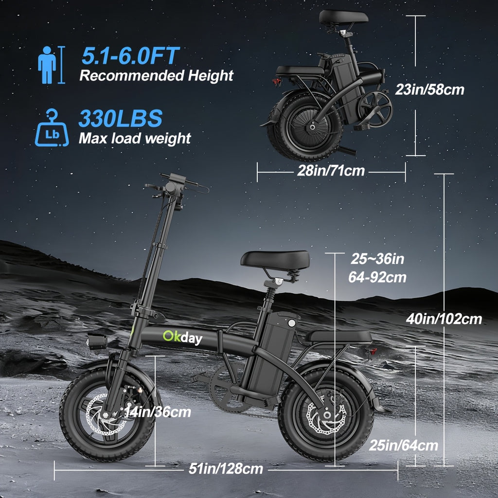 400W High-power Electric Bicycle - Long Range & 19 MPH, Foldable Portable Electric Scooter, Equipped With Dual Brakes, 14-inch All-terrain Tire Wheels, Dual Power Batteries\u002Felectric Mode, Multi-functional Bicycle, Iron-carbon Alloy Frame