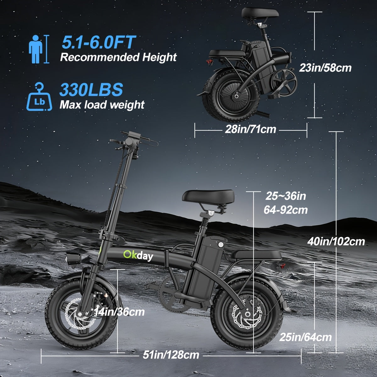 400W High-power Electric Bicycle - Long Range & 19 MPH, Foldable Portable Electric Scooter, Equipped With Dual Brakes, 14-inch All-terrain Tire Wheels, Dual Power Batteries\u002Felectric Mode, Multi-functional Bicycle, Iron-carbon Alloy Frame