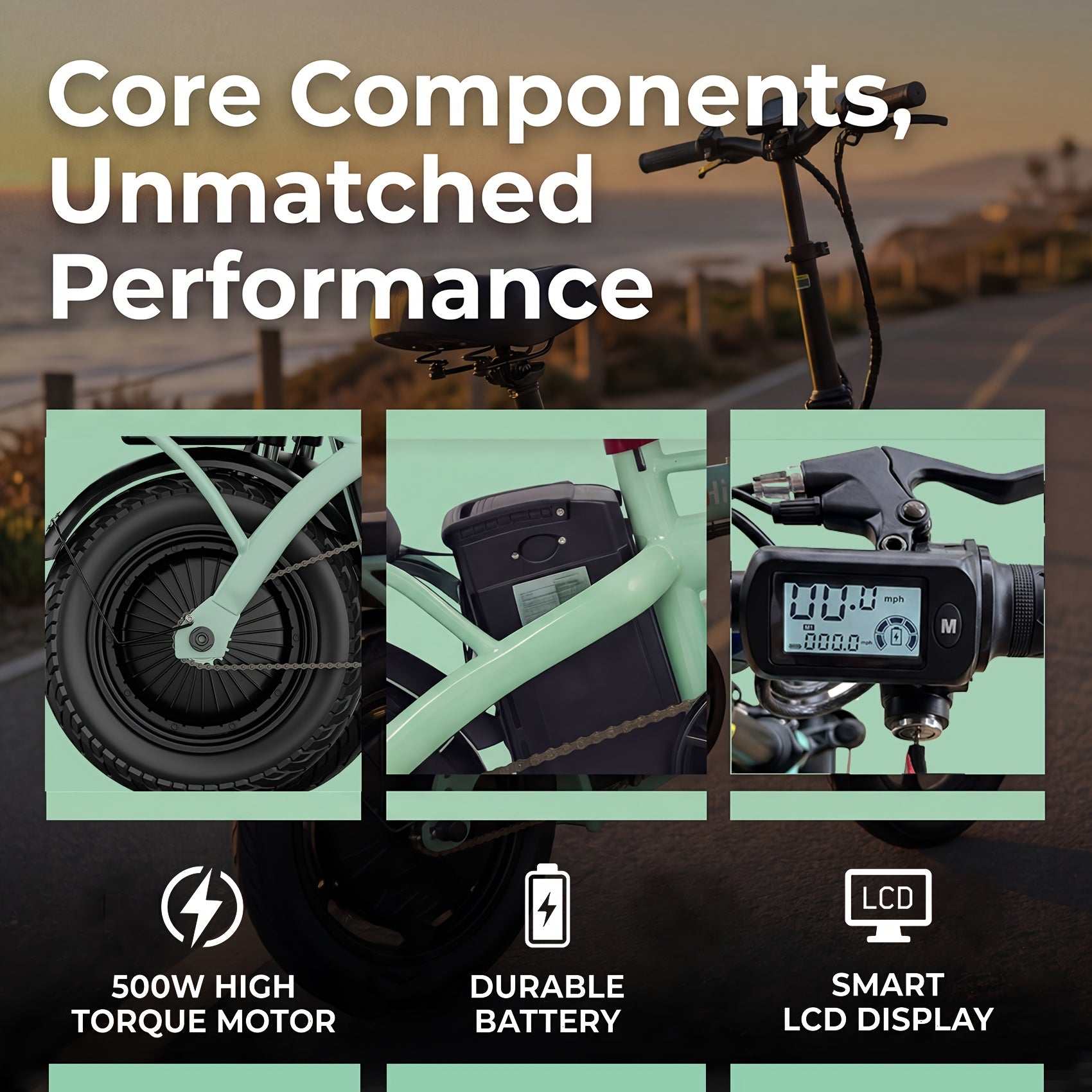 Hisent Folding Electric Bicycle, 500W Brushless Motor, Speed 16-19Mph, Dual Suspension System, Full Shock Absorption, Upgraded Steel Frame, 48V 10AH-17.5AH Battery(Optional), 15-35 Miles Range, 14-Inch High-Quality Tires, with Double Seats