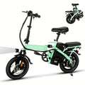 Green Compact Folding Electric Bike - Strong Motor, 48V 14-Inch Wheels, Ideal for Commuting, Lightweight, Durable Battery, Electric Bike, 14-Inch Electric Cycle, Portable Electric Cycle, Compact Electric Cycle