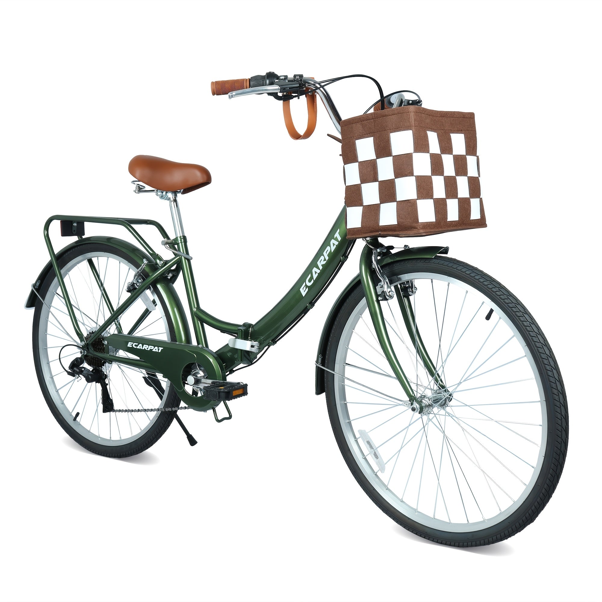 26 Inch Folding City Bike with 7 Speeds & Commuter-Ready Accessories Detachable Basket & Cup Holder, Steel Frame, Alloy Rims, V-Brakes Comfortable Ride for Urban Men & Women, Multiple Colors