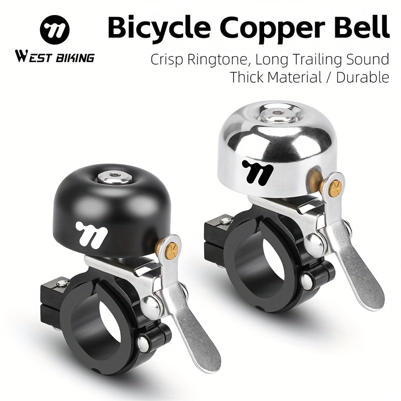WEST BIKING Bicycle Bell - Heavy-Duty Copper Construction, Press-To-Rebound Crisp Ringtone, Long Trailing Sound, Lightweight Bike Handlebar Bell With, Fits 0. 87In\u002F2. 22Cm Handlebars, for Road, Mountain, Commuter Bicycles - Cycling Safety Alert