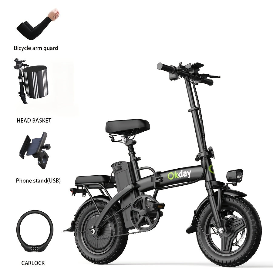 400W High-power Electric Bicycle - Long Range & 19 MPH, Foldable Portable Electric Scooter, Equipped With Dual Brakes, 14-inch All-terrain Tire Wheels, Dual Power Batteries\u002Felectric Mode, Multi-functional Bicycle, Iron-carbon Alloy Frame