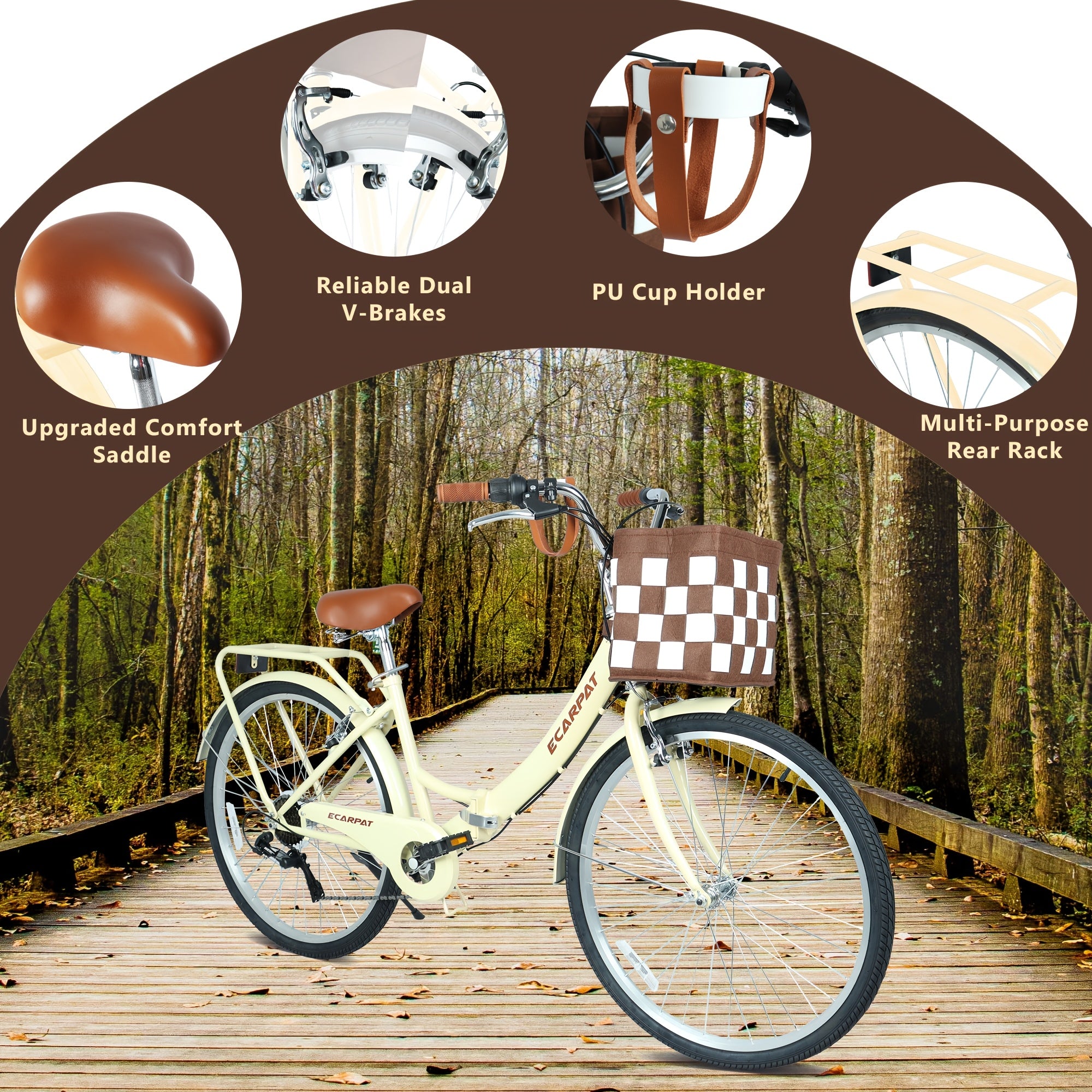26 Inch Folding City Bike with 7 Speeds & Commuter-Ready Accessories Detachable Basket & Cup Holder, Steel Frame, Alloy Rims, V-Brakes Comfortable Ride for Urban Men & Women, Multiple Colors