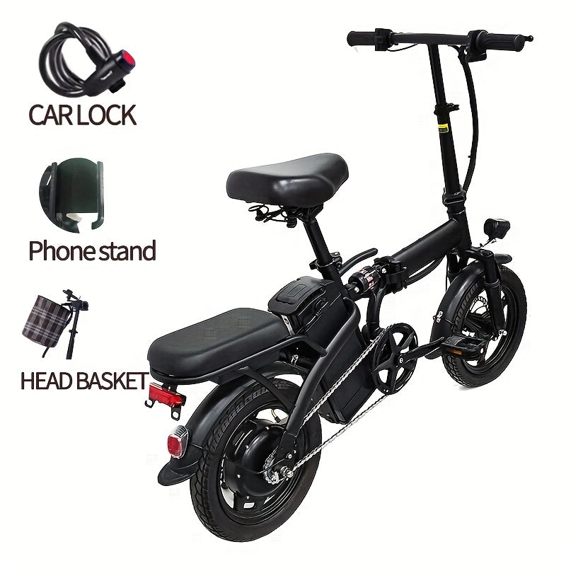 14-inch Lightweight Folding Electric Bicycle, 330 Pound Load-bearing Capacity, 19Mph, 18-28mile Range, 48V Lithium Battery, Front Headlight & Disc Brake, Alloy Steel Frame, City Commuting, Sturdy Structure,,, Suitable for Gifting