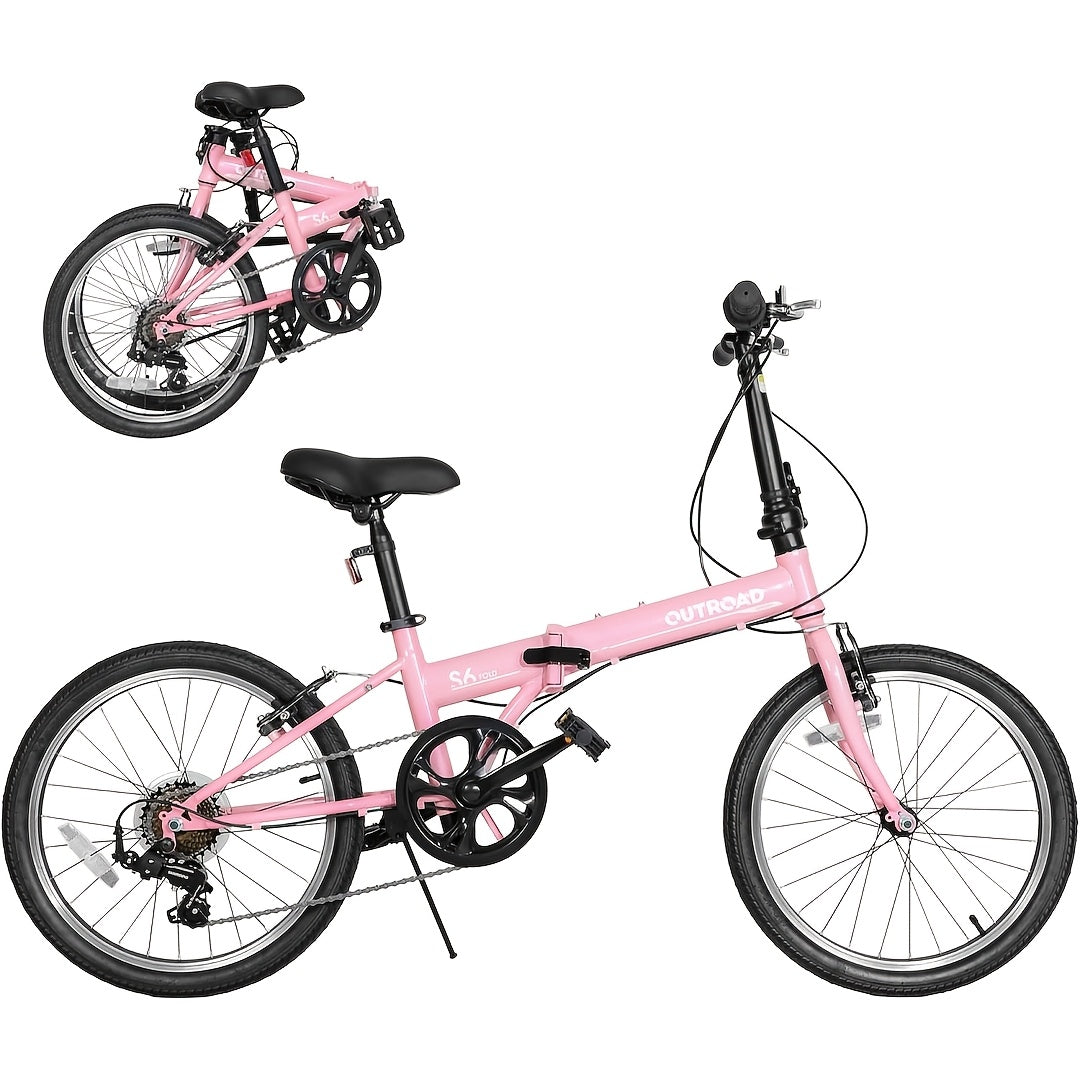20-inch Folding Bicycle, 7-speed Lightweight Folding Bike, Urban Commuter Bicycle, V-brake Adjustable Handlebars, Unisex for Men\u002Fwomen, Available In Black, White, Blue, And Pink.