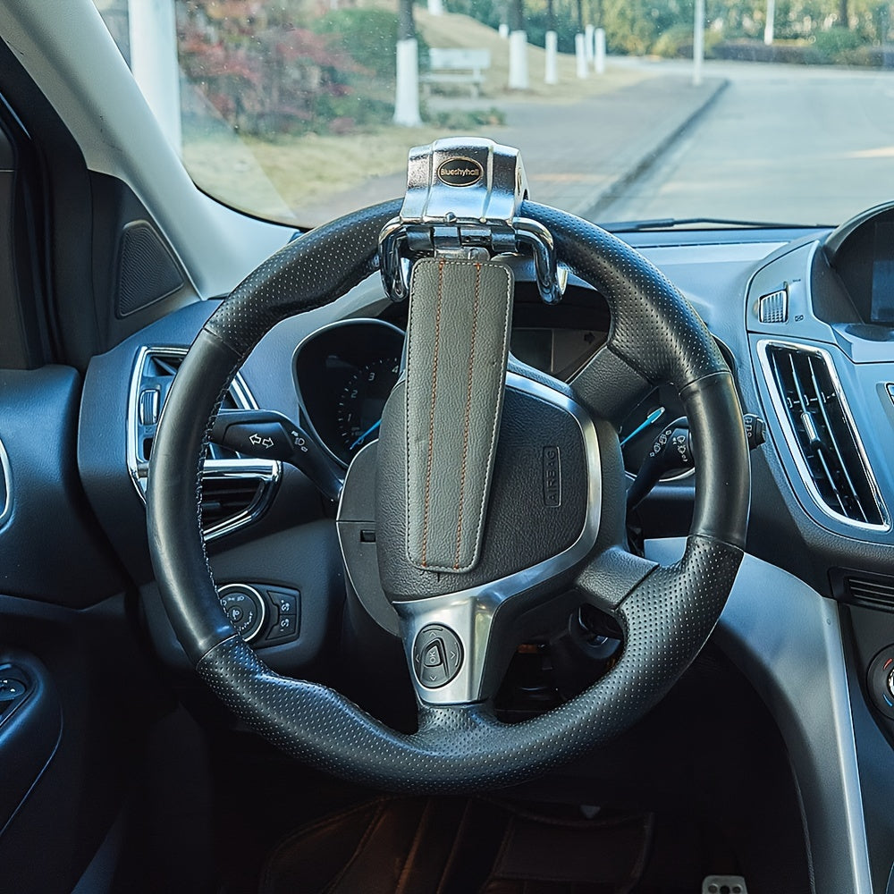 Anti-Theft Steering Wheel Lock Three-Direction Anti-Theft Lock Steering Wheel with Safety Hammer - Foldable Gray