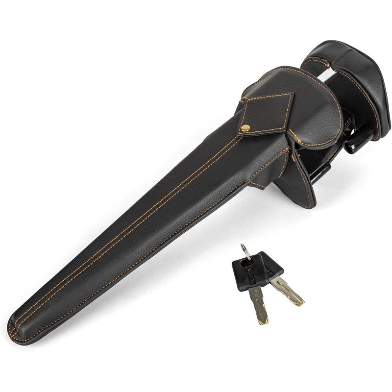 Vechkom Car Steering Wheel Lock Anti Theft Device Adjustable with 2 Keys - Leather Cover & Reinforced Steel Core Fits Vehicle Truck Van SUV Theft Deterrent Scratch-Resistant Tamper-Proof Design Black