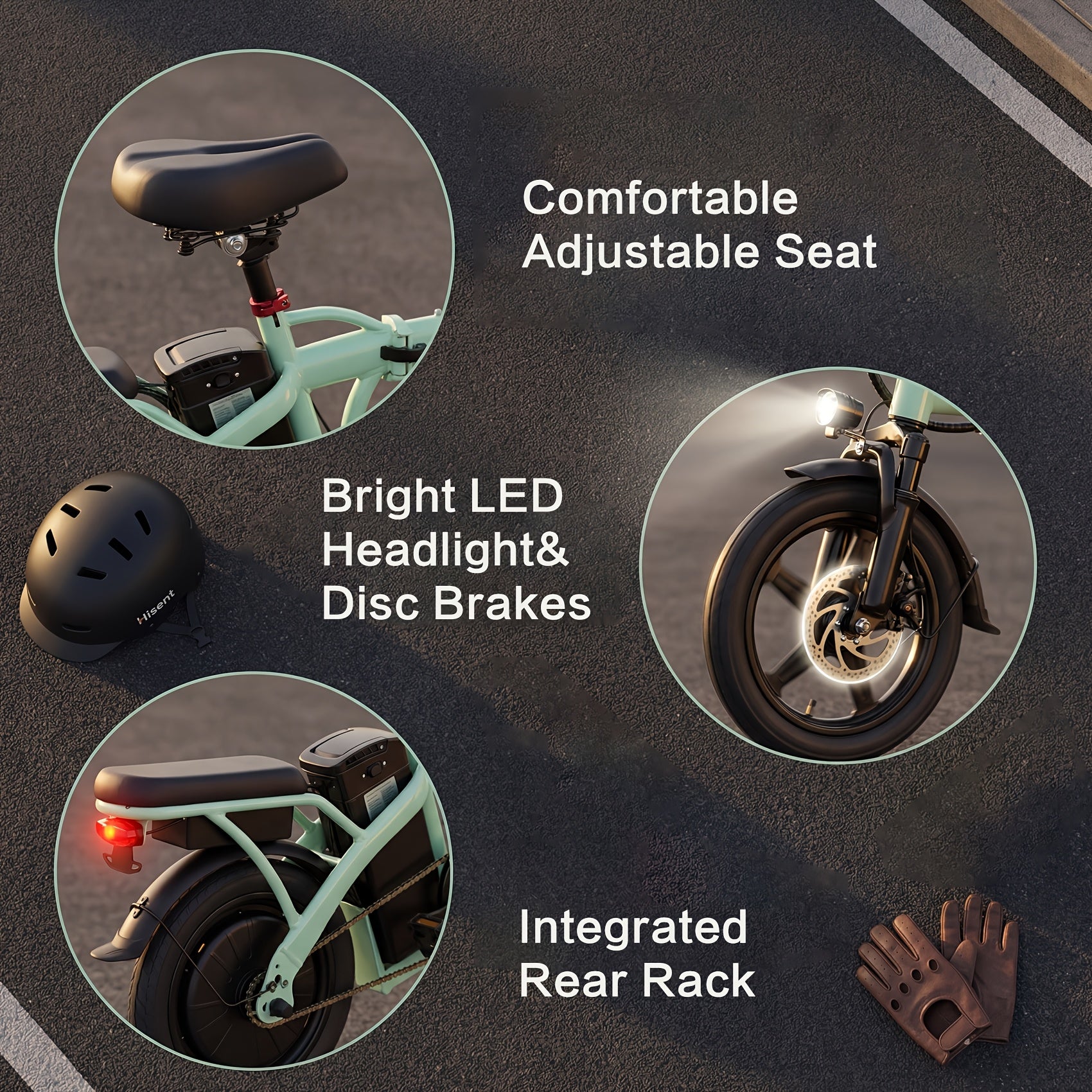 Hisent Folding Electric Bicycle, 500W Brushless Motor, Speed 16-19Mph, Dual Suspension System, Full Shock Absorption, Upgraded Steel Frame, 48V 10AH-17.5AH Battery(Optional), 15-35 Miles Range, 14-Inch High-Quality Tires, with Double Seats