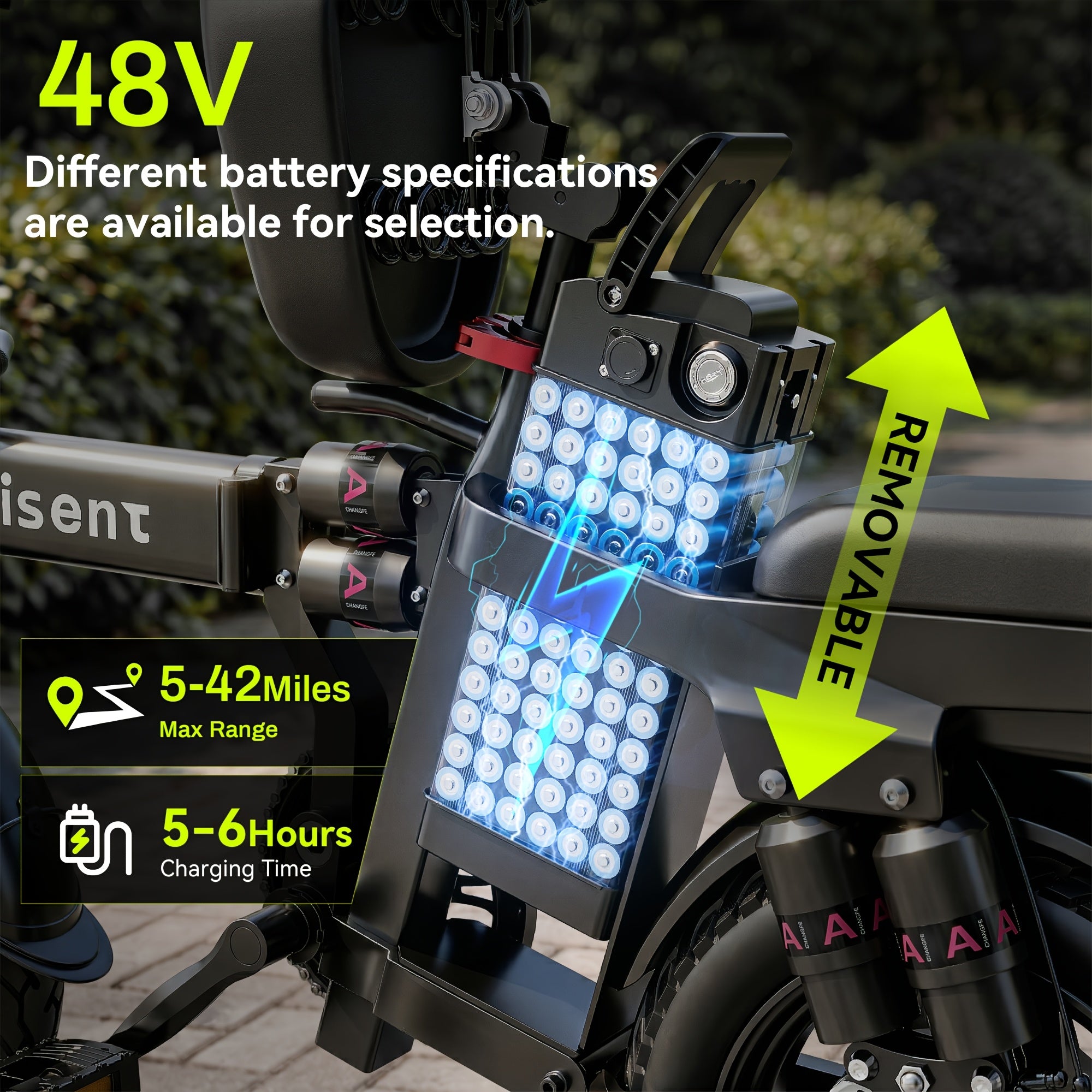 Hisent Folding Electric Bicycle | Dual Suspension System | Upgraded Steel Frame | 5-42 Mile Range (Optional | with Dual Seats, LED Headlight, and Disc Brakes, 14-inch Tires, 500W Rated Power, Speed 16-19 Mph)