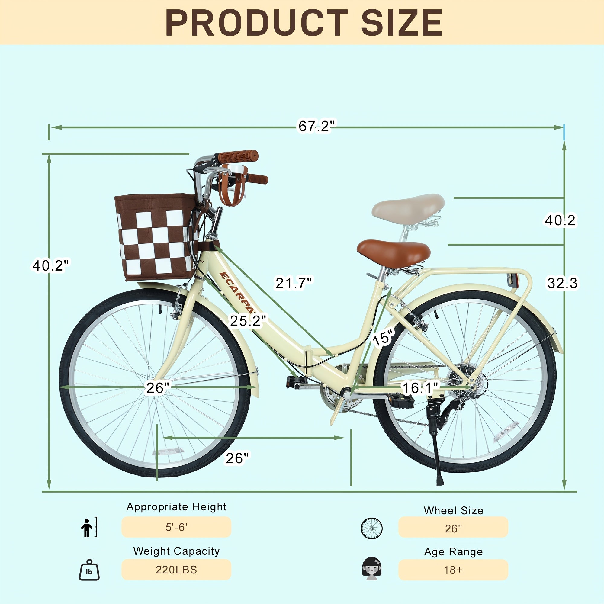26 Inch Folding City Bike with 7 Speeds & Commuter-Ready Accessories Detachable Basket & Cup Holder, Steel Frame, Alloy Rims, V-Brakes Comfortable Ride for Urban Men & Women, Multiple Colors