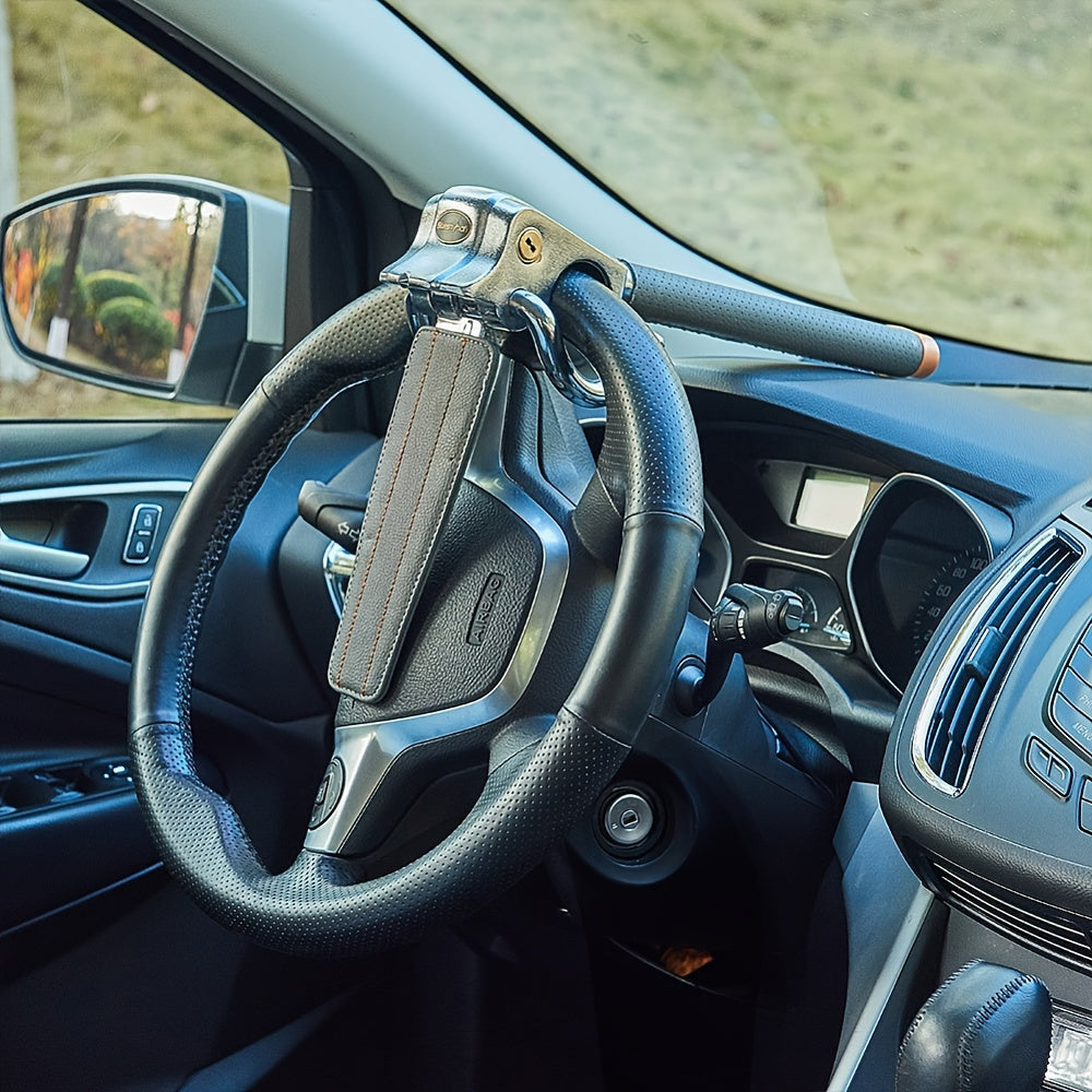 Anti-Theft Steering Wheel Lock Three-Direction Anti-Theft Lock Steering Wheel with Safety Hammer - Foldable Gray