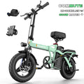 Hisent Folding Electric Bicycle, 500W Brushless Motor, Speed 16-19Mph, Dual Suspension System, Full Shock Absorption, Upgraded Steel Frame, 48V 10AH-17.5AH Battery(Optional), 15-35 Miles Range, 14-Inch High-Quality Tires, with Double Seats