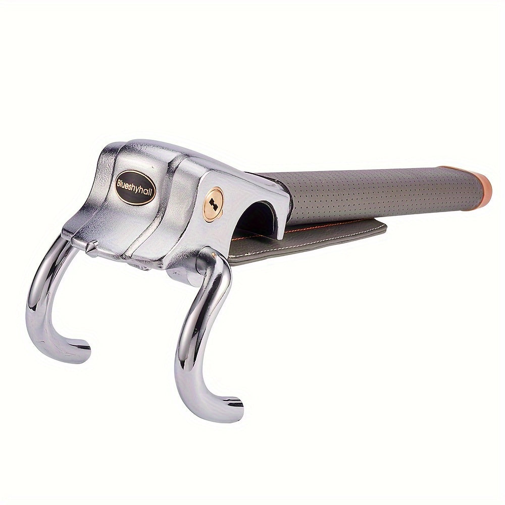 Anti-Theft Steering Wheel Lock Three-Direction Anti-Theft Lock Steering Wheel with Safety Hammer - Foldable Gray