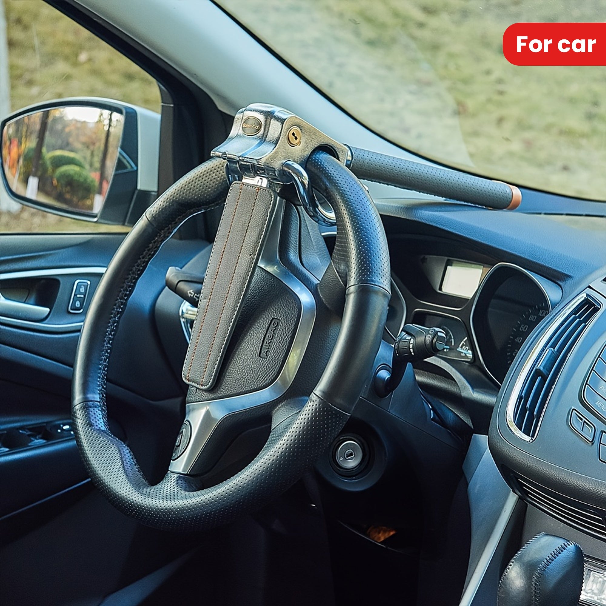 Anti-Theft Steering Wheel Lock Three-Direction Anti-Theft Lock Steering Wheel with Safety Hammer - Foldable Gray