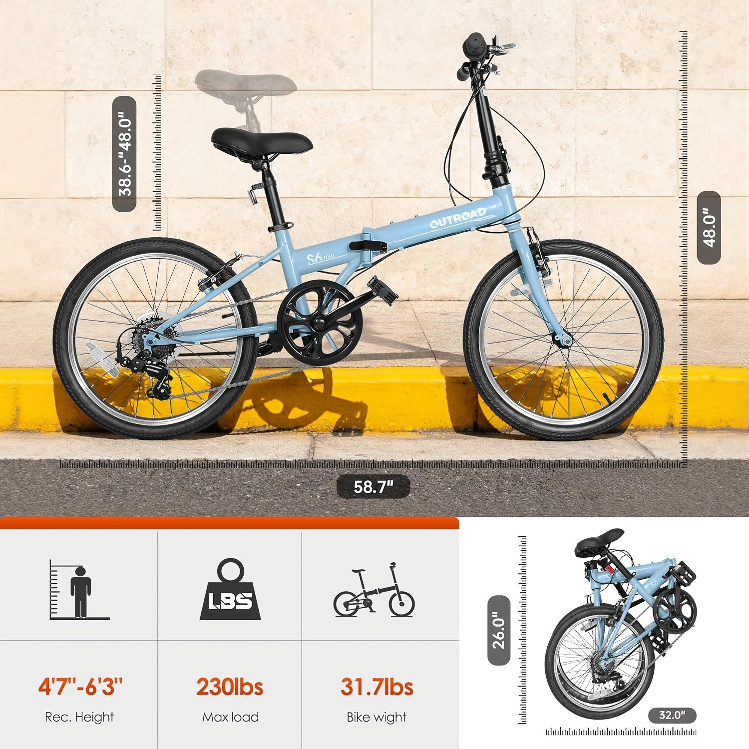 20-inch Folding Bicycle, 7-speed Lightweight Folding Bike, Urban Commuter Bicycle, V-brake Adjustable Handlebars, Unisex for Men\u002Fwomen, Available In Black, White, Blue, And Pink.