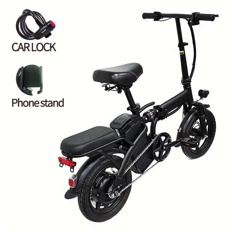 14-inch Lightweight Folding Electric Bicycle, 330 Pound Load-bearing Capacity, 19Mph, 18-28mile Range, 48V Lithium Battery, Front Headlight & Disc Brake, Alloy Steel Frame, City Commuting, Sturdy Structure,,, Suitable for Gifting