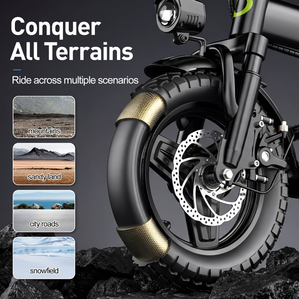 400W High-power Electric Bicycle - Long Range & 19 MPH, Foldable Portable Electric Scooter, Equipped With Dual Brakes, 14-inch All-terrain Tire Wheels, Dual Power Batteries\u002Felectric Mode, Multi-functional Bicycle, Iron-carbon Alloy Frame