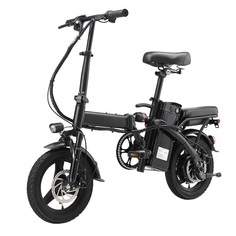 Green Compact Folding Electric Bike - Strong Motor, 48V 14-Inch Wheels, Ideal for Commuting, Lightweight, Durable Battery, Electric Bike, 14-Inch Electric Cycle, Portable Electric Cycle, Compact Electric Cycle