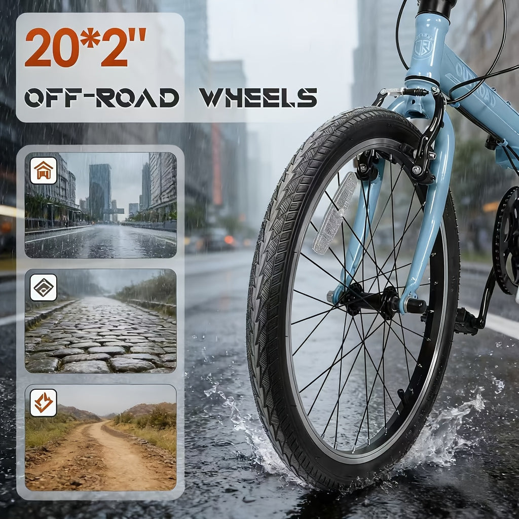 20-inch Folding Bicycle, 7-speed Lightweight Folding Bike, Urban Commuter Bicycle, V-brake Adjustable Handlebars, Unisex for Men\u002Fwomen, Available In Black, White, Blue, And Pink.