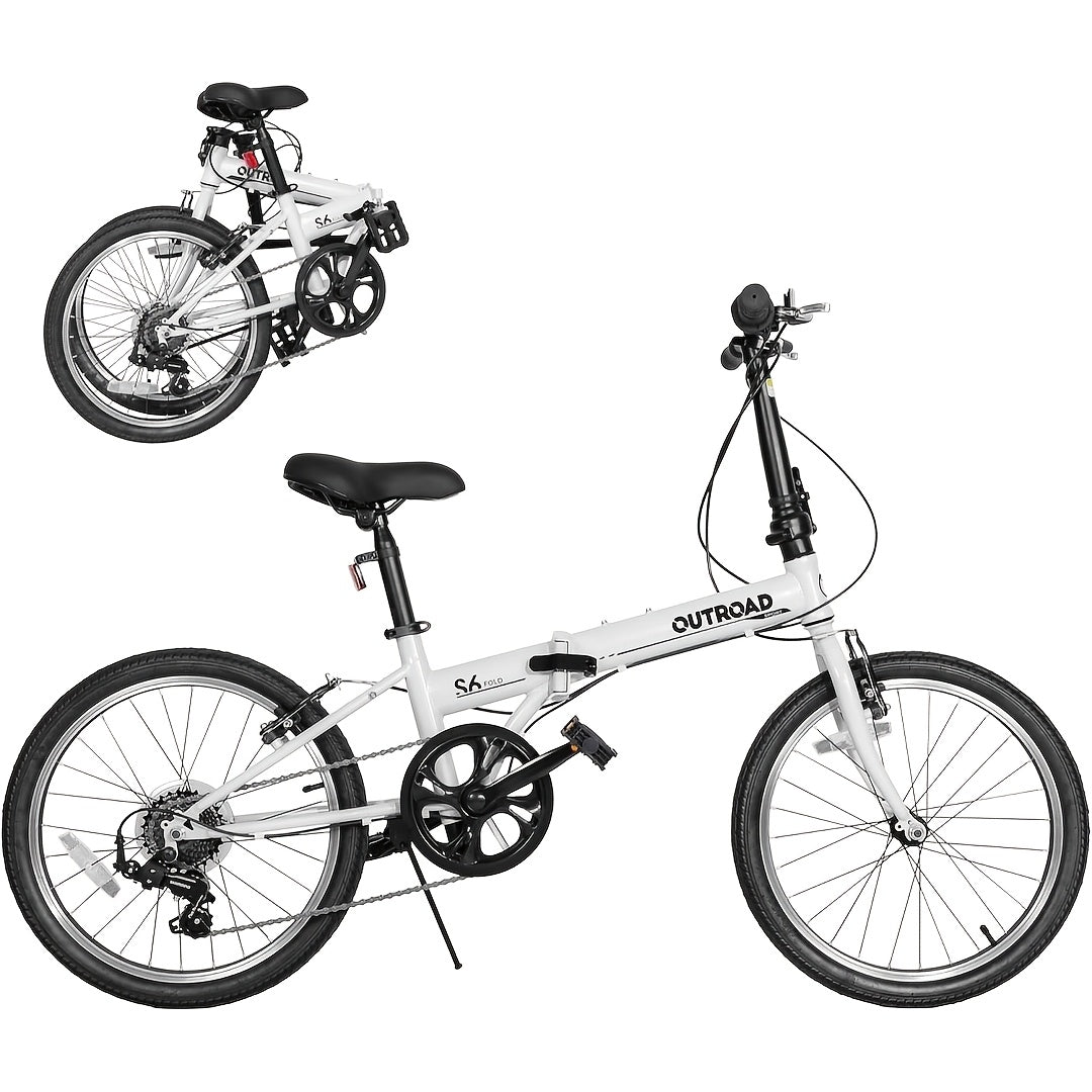 20-inch Folding Bicycle, 7-speed Lightweight Folding Bike, Urban Commuter Bicycle, V-brake Adjustable Handlebars, Unisex for Men\u002Fwomen, Available In Black, White, Blue, And Pink.