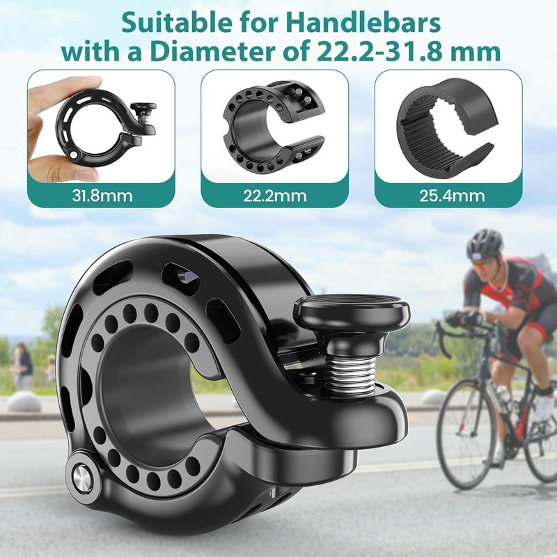 Bike Bell, Aluminum Alloy Bicycle Bells for Adults Kids Max 110 dB, Bike Horn Fit 22.2 - 31.8 mm Handlebar for Mountain Road Bike Scooter Ebike
